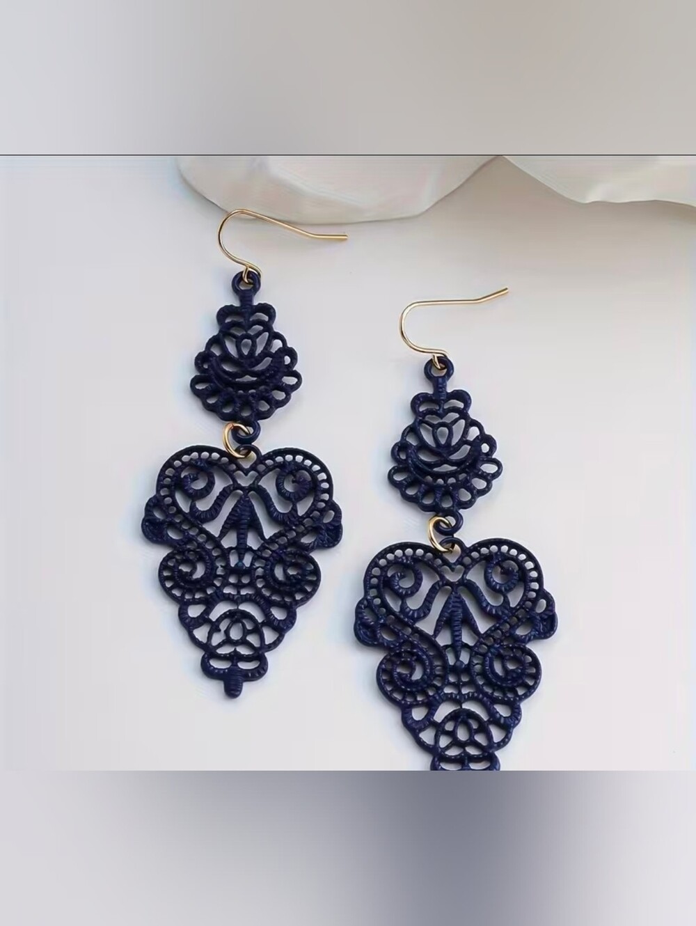 $8 Each Or Bundle 5/$20 Navy Blue Filigree Drop Earrings